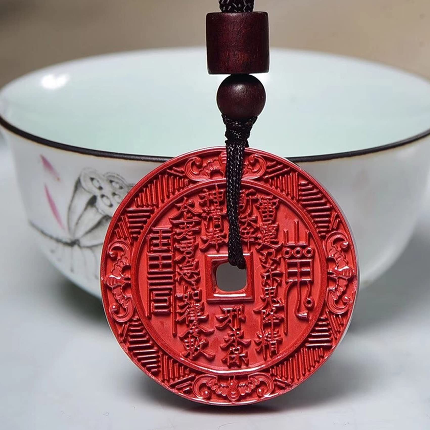 Naszyjnik, naturalny naszyjnik z cynobru Feng Shui Amulet naszyjnik dla kobiet mężczyzn Bagua Charm wisiorek naszyjnik talizman kamień długi naszyjnik kryształ kwarcowy naszyjnik bogactwo dobry naszyj