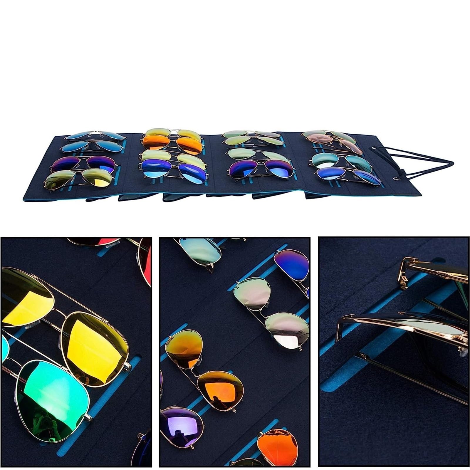 Porta Occhiali Portaocchiali Organizer Portaocchiali da Sole Bifacciale da Appendere, Tasca da Parete Espositore Occhiali(Blue+Black)