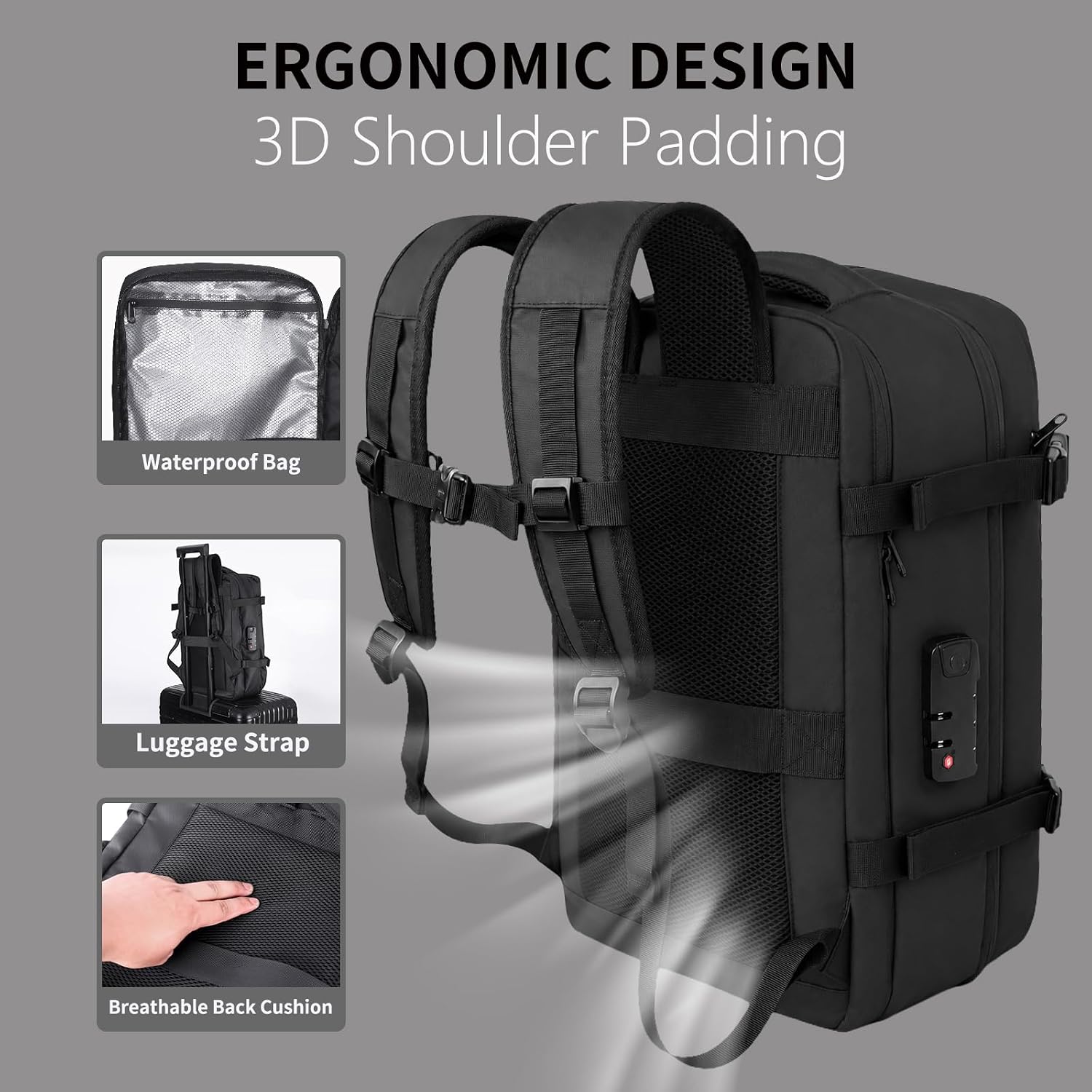Vacuum Travel Backpack for Men, 40L Business Laptop Backpack with Electric Pump, Fits 17.3 Inch Laptop, TSA Lock, Water-Resistant Work Commuter Backpack for Travel, Office, Black