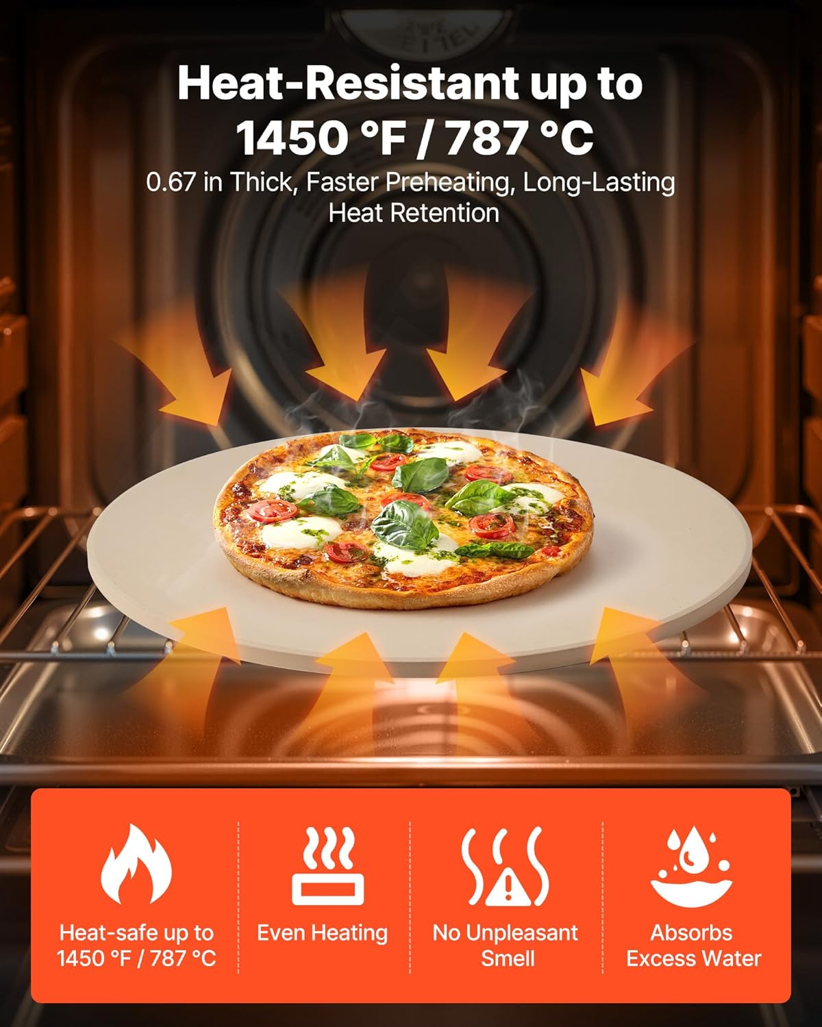 VEVOR Pizza Stone, 16 in Round Pizza Stone, 0.67" Thick Extra Large Baking-Stone with Rack Stand, 1450℉ Heat-Resistant Cooking Stones, for Kitchen Oven, Baking Pizzas, BBQ Grill