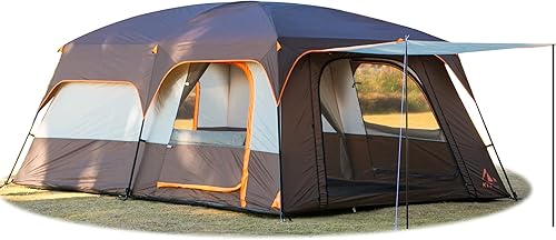 KTT Extra Large Tent 6-10-12-14 Person(B),Family Cabin Tents,2 Rooms,3 Doors and 3 Windows with Mesh,Straight Wall,Waterproof,Double Layer,Big Tent