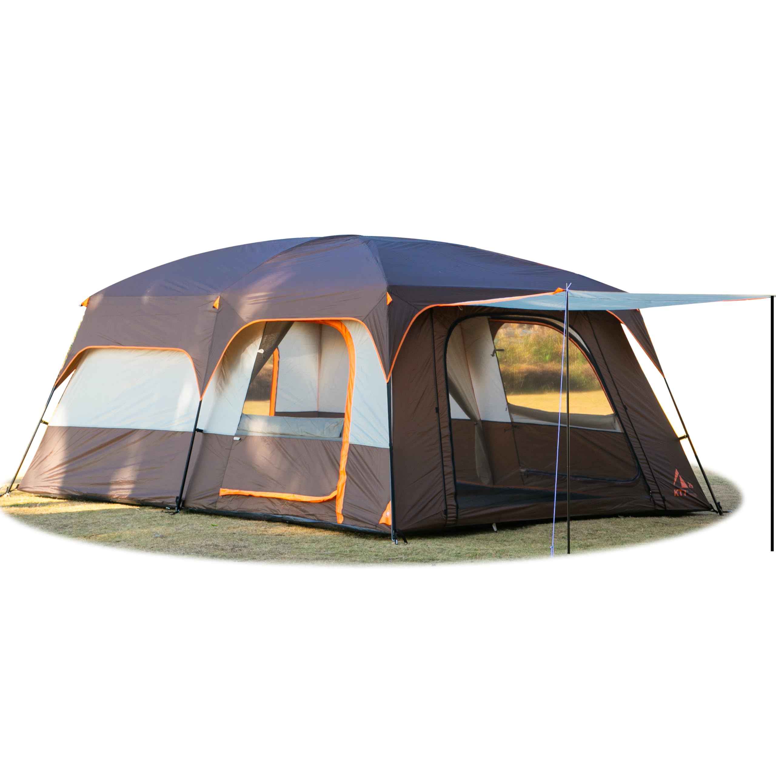 KTT Extra Large Tent 10-12-14 Person(B),Family Cabin Tents,2 Rooms,3 Doors and 3 Windows with Mesh,Straight Wall,Waterproof,Double Layer,Big Tent for Outdoor,Picnic,Camping,Family Gathering