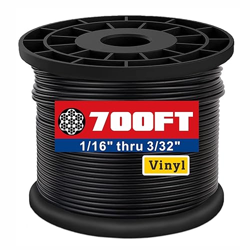 Miniatura 10 de Cuerda de alambre con revestimiento de vinilo negro de acero inoxidable 304, 116 pulgadas sobremoldeada a 332 pulgadas para colgar luces de globo,