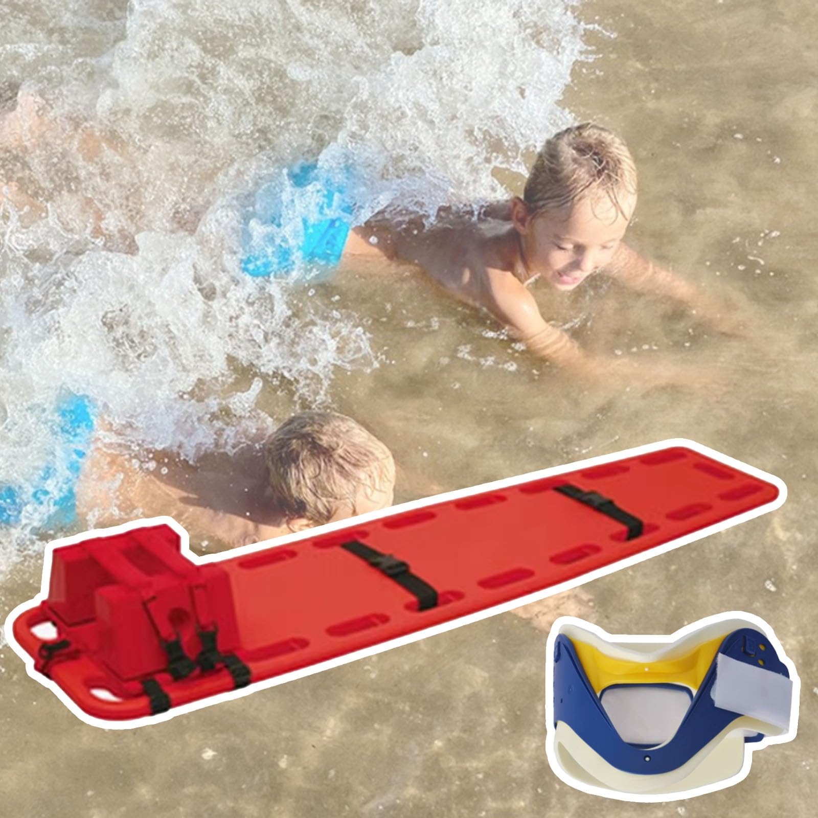 Planche dorsale pédiatrique 135 cm avec immobilisateur de tête et minerve