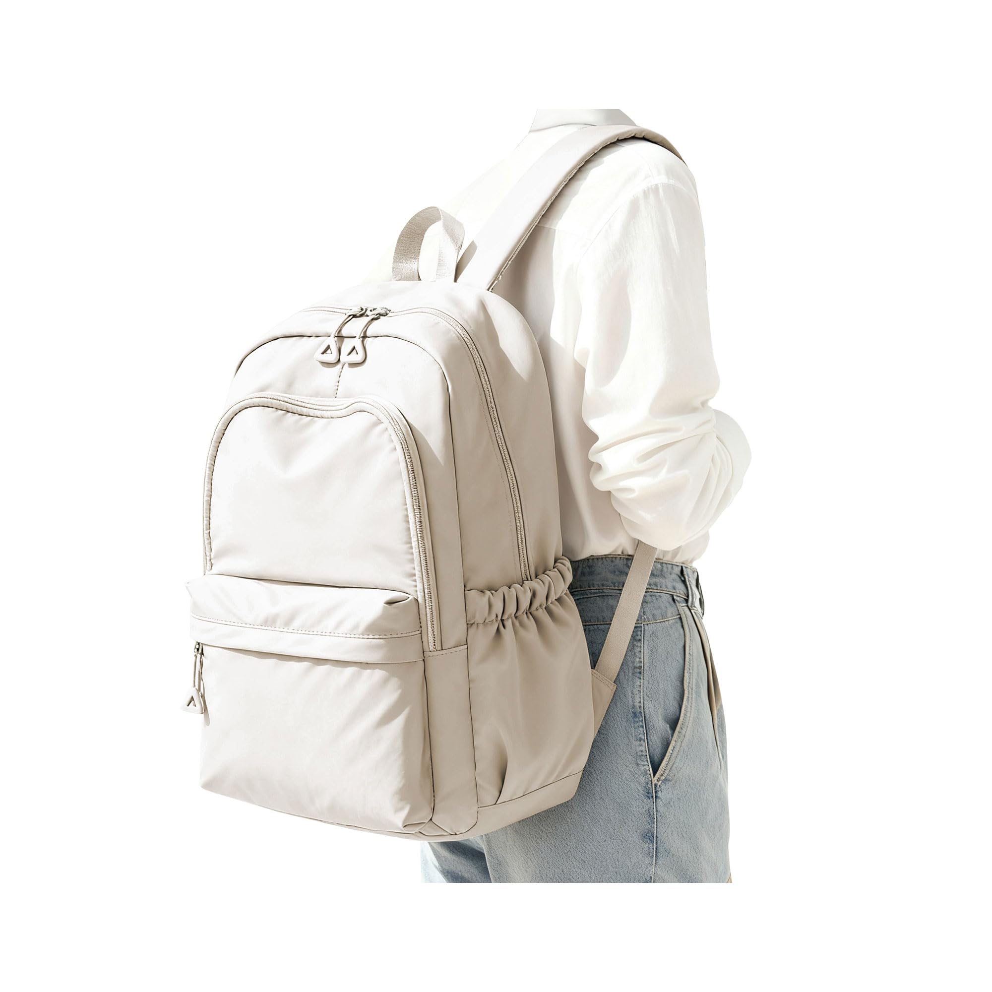 BJLFS Beige Backpack for School Women Girls Waterproof Book bags Cute High School Backpacks for Men Teen Boys