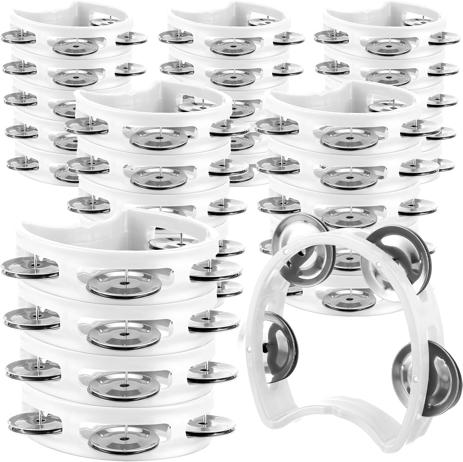 Yeshone 30 Pack Tambourine for Kids Adult Tamborines Musical Instrument Noise Makers 4 Bells Handheld Tambourines for Church Classroom Music End of Year Gift(White)