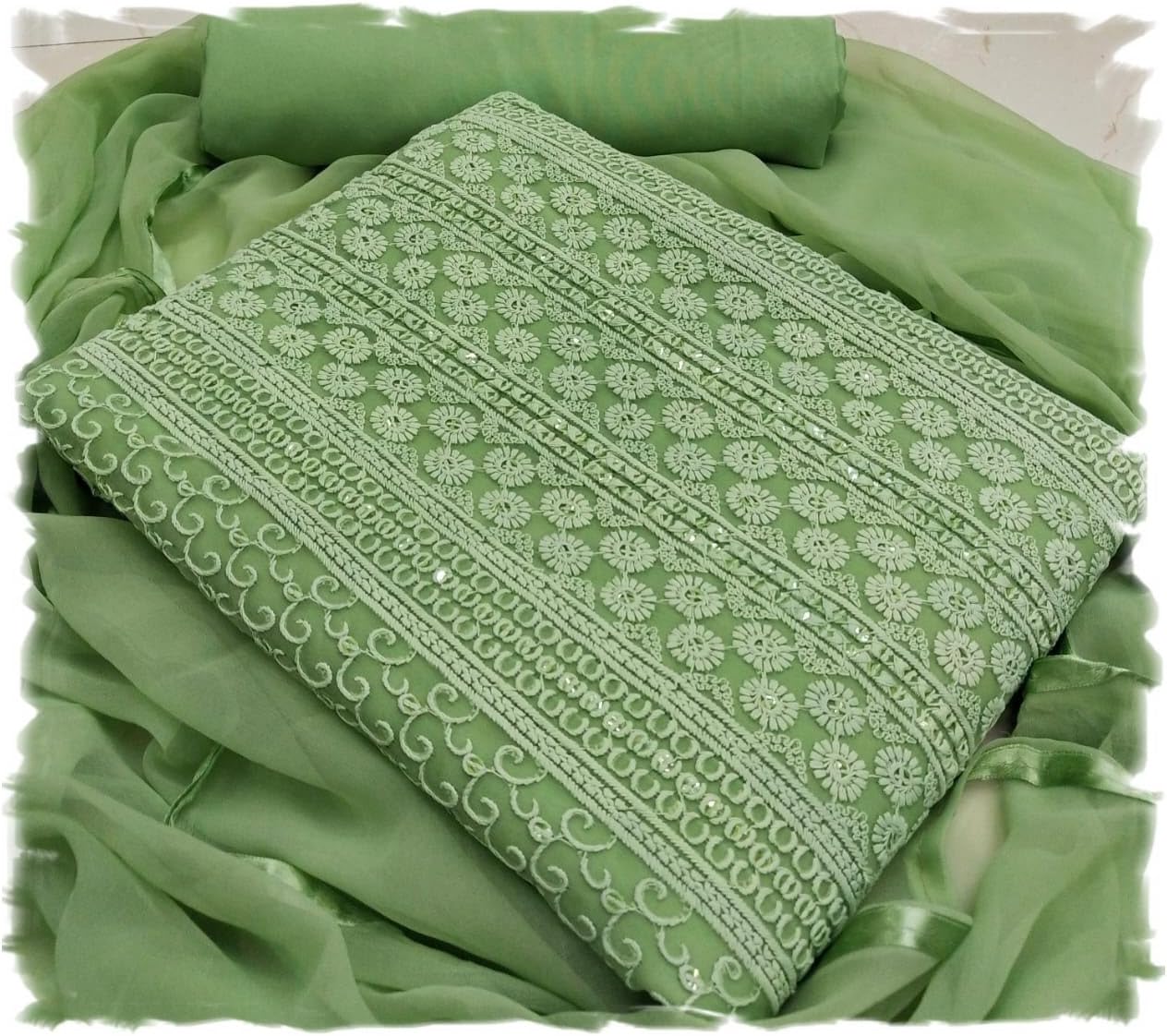 Pandadi Women's Georgette Lucknowi Chikankari Embroidered Unstitched Dress Material