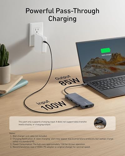 Anker USB C Hub, 11-in-1 Docking Station Dual Monitor, 10 Gbps USB-C and USB-A Data Ports, 4K HDMI and DisplayPort, 85W Power Delivery, 2 Data Ports, Ethernet, for XPS - 7