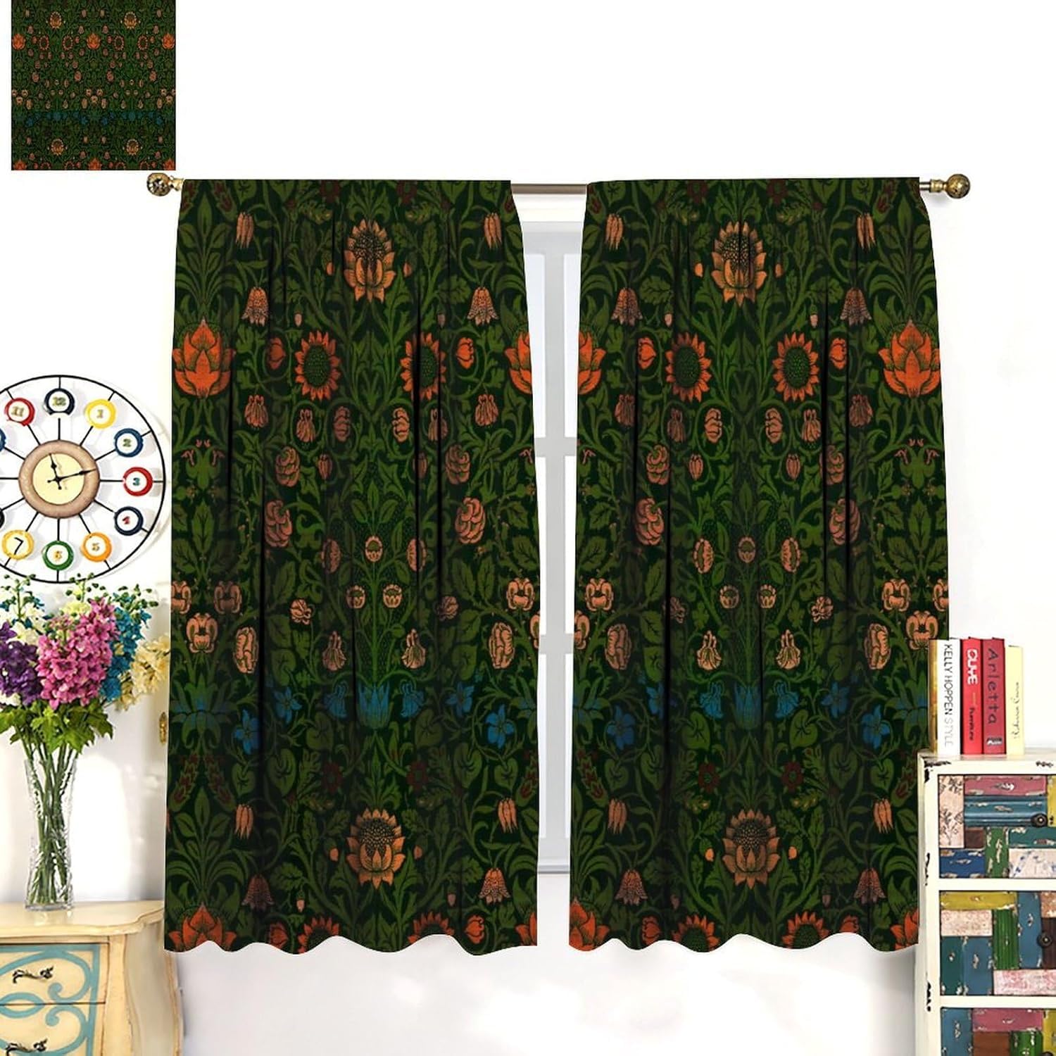 3D Retro-Blumen Vorhang Verdunkelungsvorhang Mit Ösen Blickdicht Lichtdicht Wärmeisolierend Vorhänge, Für Wohnzimmer Kinderzimmer Schlafzimmer 2 Stück 170X200 cm (B + H)-241773077