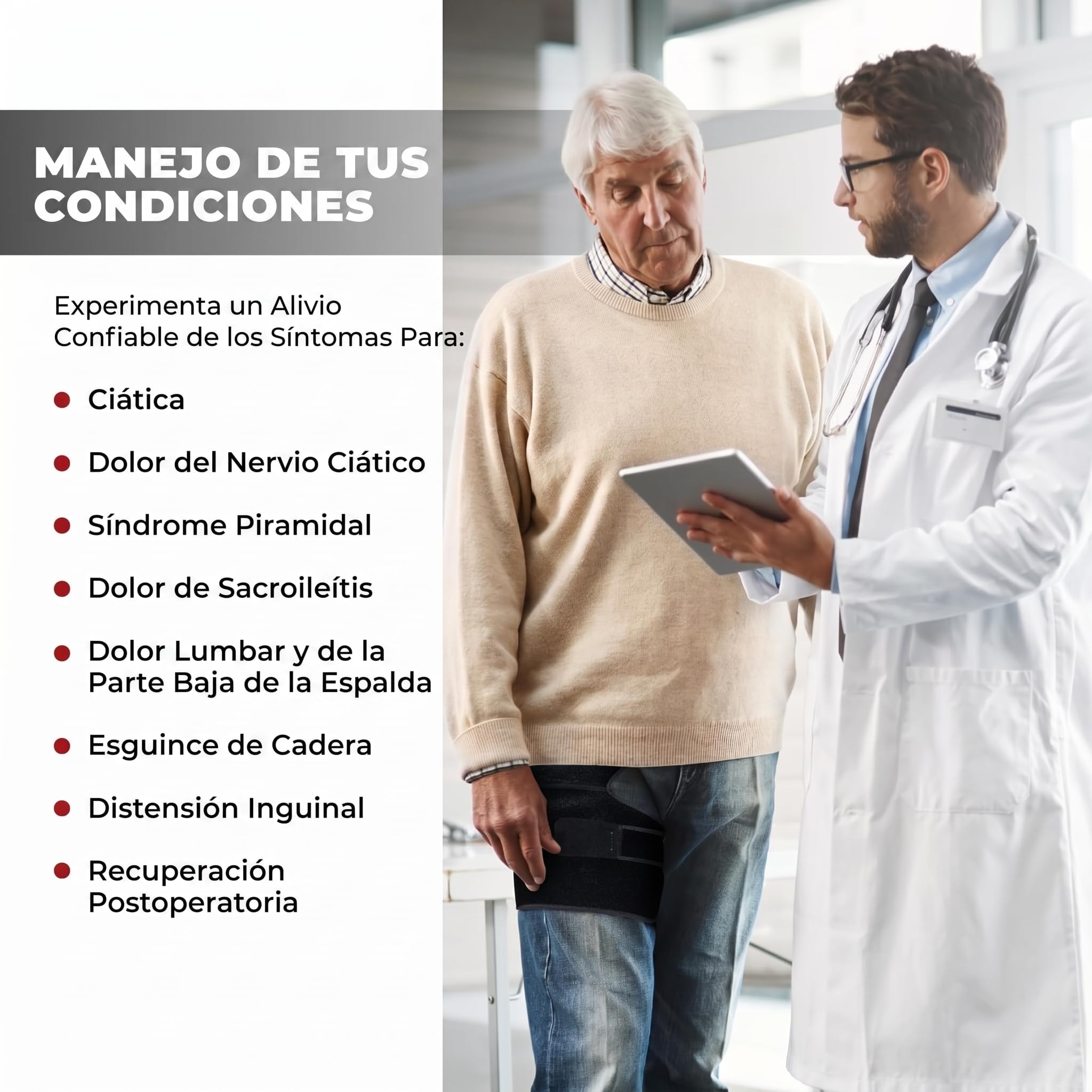 Astorn Soporte de Cadera Pierna Derecha (Grande) Faja de Cadera Ciática - Soporte Ajustable para Muslo, Isquiotibiales, Artritis, Bursitis y Lesiones - Hombres y Mujeres