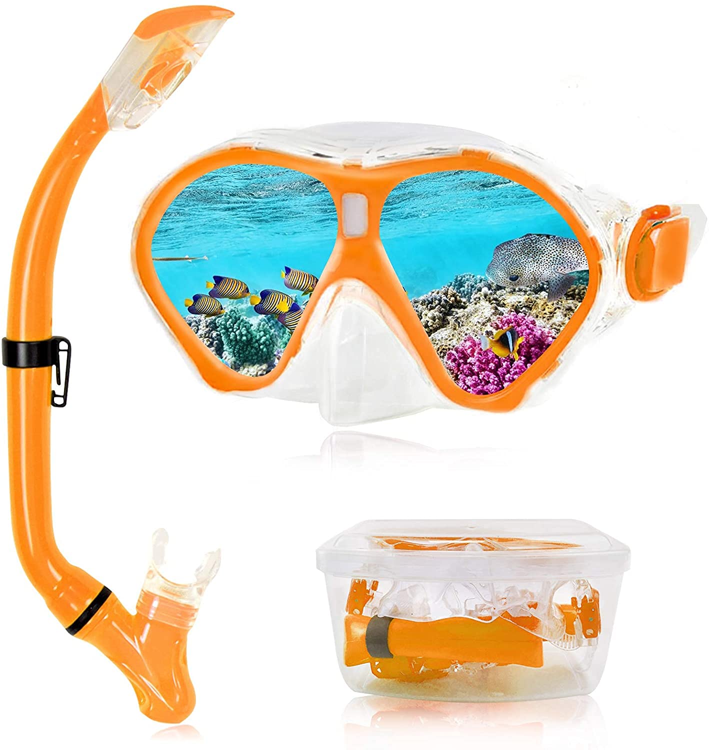 Aisrida Kids Snorkel Set Snorkel Mask Foldable Dry Top Snorkel Tube Kids Snorkeling Set with Storage Box,Snorkeling Gear for Youth Scuba Diving Mask and Snorkel Set for Kids Age 4-12