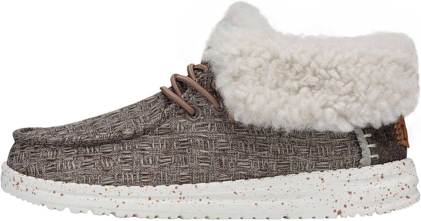 HEYDUDE Girl's Youth Wendy Fold Slip On Loafer, Walnut, Size 13 | Elastic Laces, Lightweight Flexible Outsole, Textile Upper, Contrast Stitching, Embroidered Heel Detail