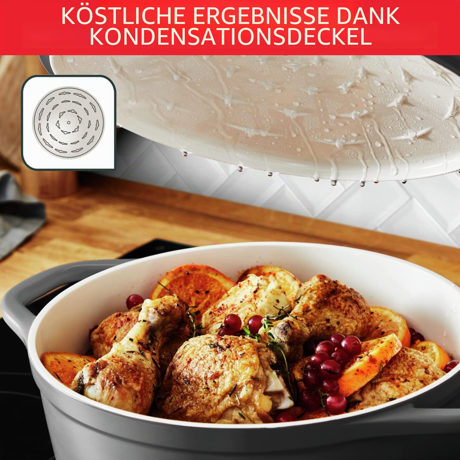 Tefal Air E2558904 Ovale Auflaufform, 30 cm, antihaftbeschichtet, Induktion, Aluminiumguss (leichter als Gusseisen), mit Deckel, Grau