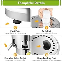 Vista 8 de Extractor de jugo comercial, máquina exprimidora eléctrica de 370 W 110 V, exprimidor de acero inoxidable para frutas y verduras, máquina