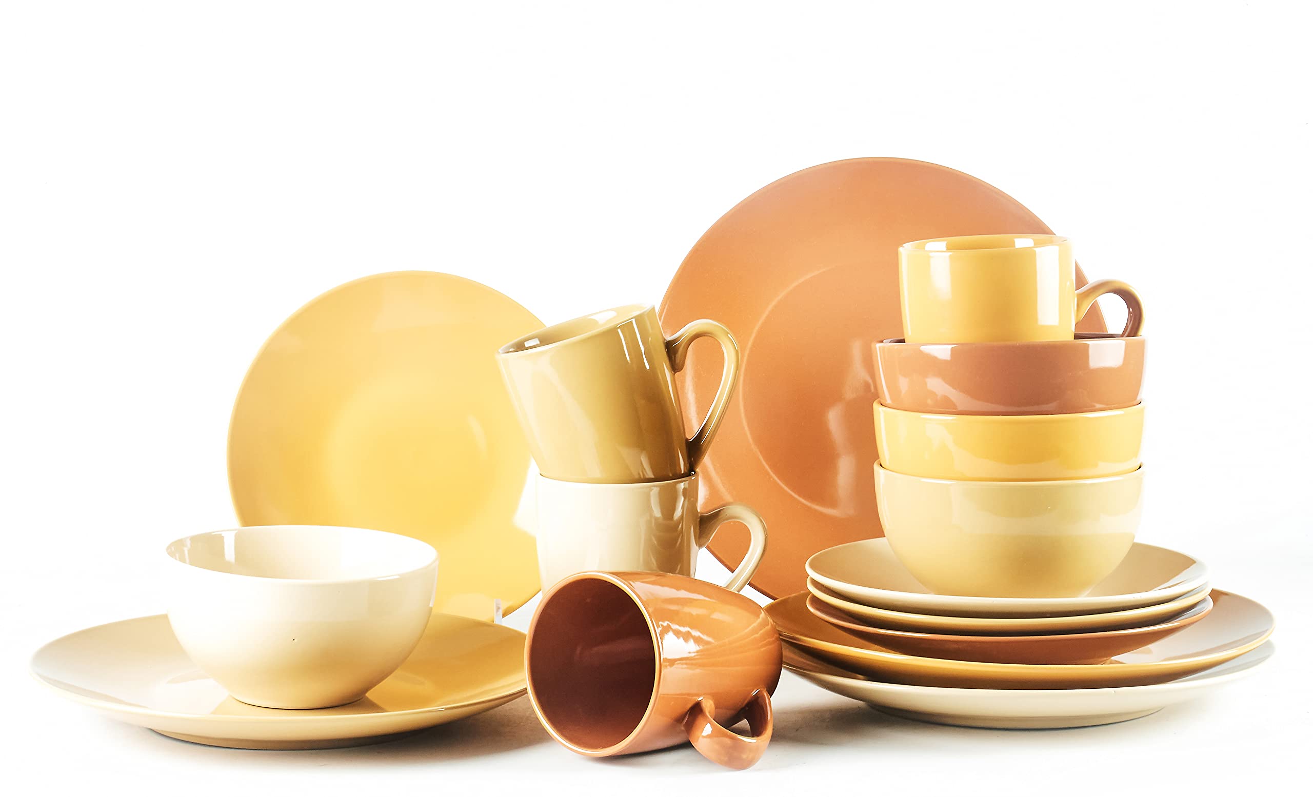 HomeVss, Color Wave Stoneware 16pc Dinnerware Set, Honey Comb