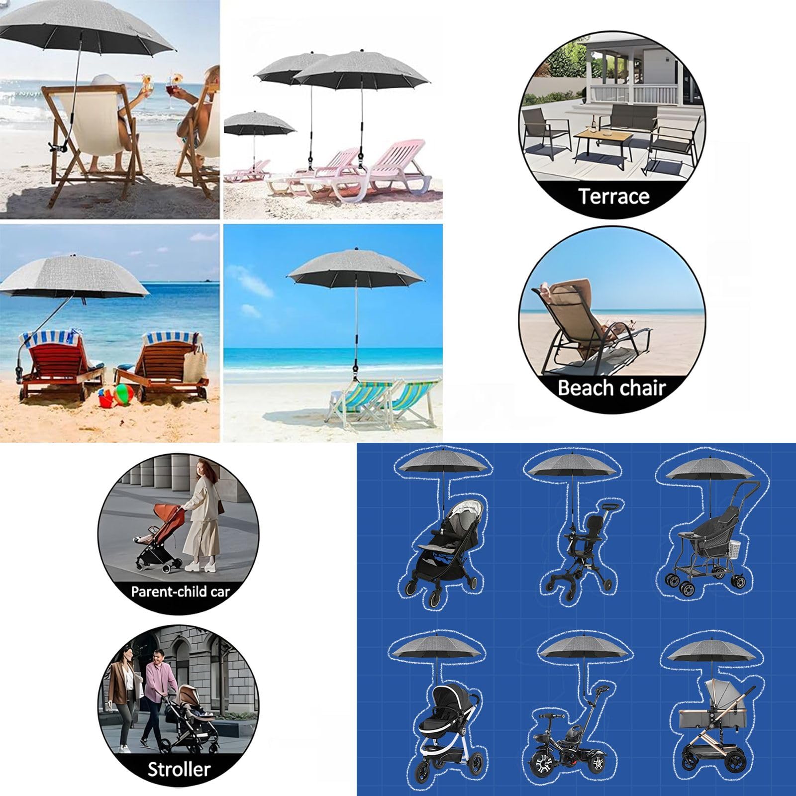 Umbrella Parasol for Pram, Beach Umbrella Portable, Protection Pram - Image 2