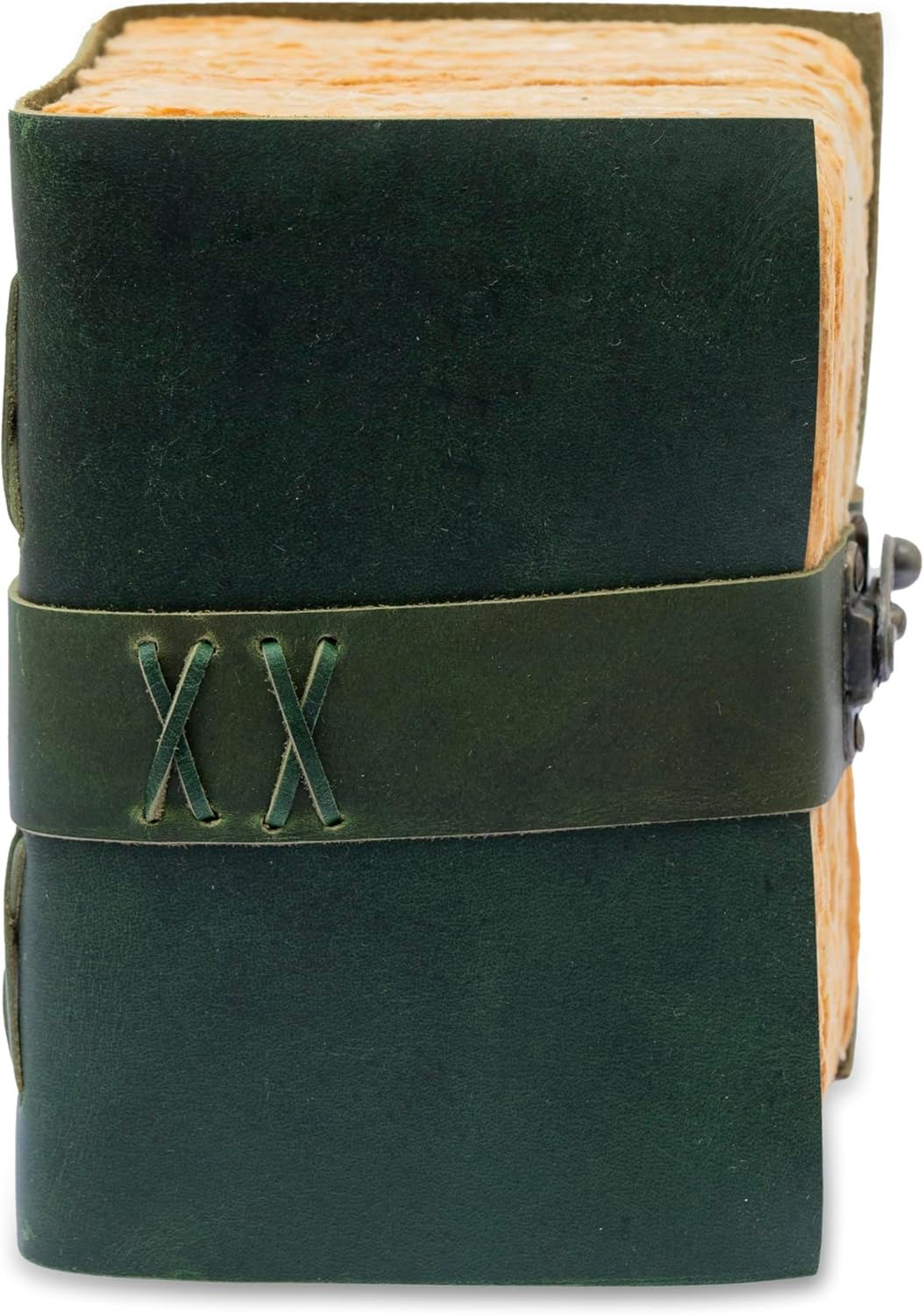 TUZECH 600 Page 8x6 Genuine Leather Bound Handmade Vintage Journal Notebook For Men & Women- Book Of Shadow Writing Notebook- Best Travel Journal Diary (Green, Side Lock)