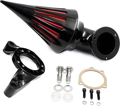 AfterMokit Cone Spike - Filtro rojo para 1993-1994 1997-1998 Dyna y modelos Softail negro brillante