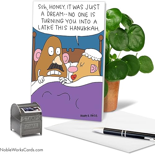 Miniatura 2 de NobleWorks - Divertida tarjeta de felicitación de Janucá con sobre de 5 x 7 pulgadas (1 tarjeta) tarjeta de vacaciones judías Hanukkah Potatoheads