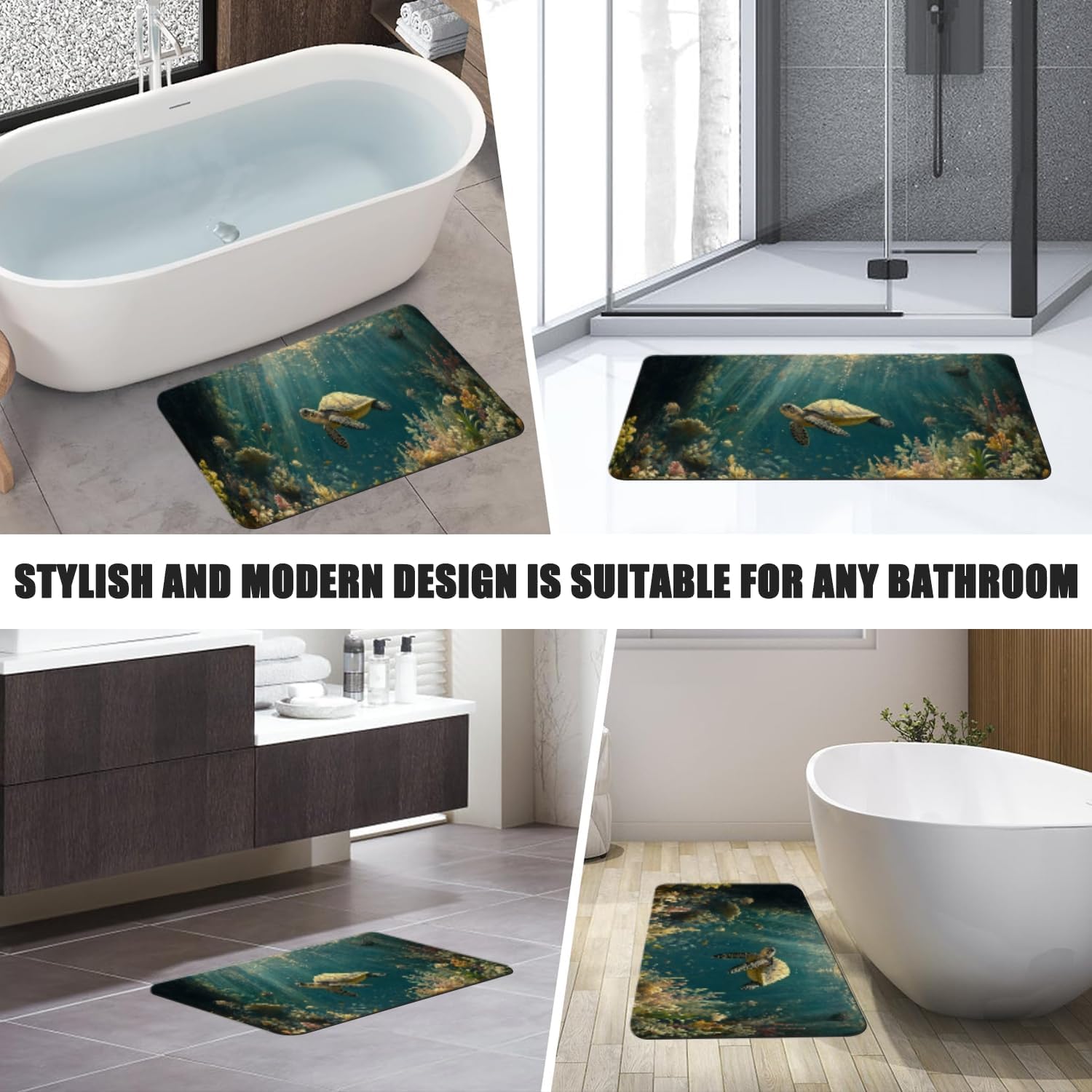 Bathroom Runner Mat Rugs Long,A Cute Swimming Sea Turtle Art Diatomite Stone Bath Mat Large Absorbent Diatomaceous Earth Mat Non Slip Fast Dry Shower Mat Bathroom Rugs Floor Mat 16x42in