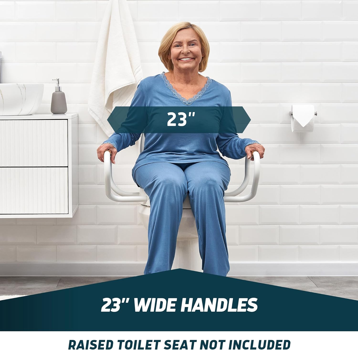 Lunderg 23" Handrails for Round Raised Toilet Seat - Raised Toilet Seat Not Included - Extra Sitting Space