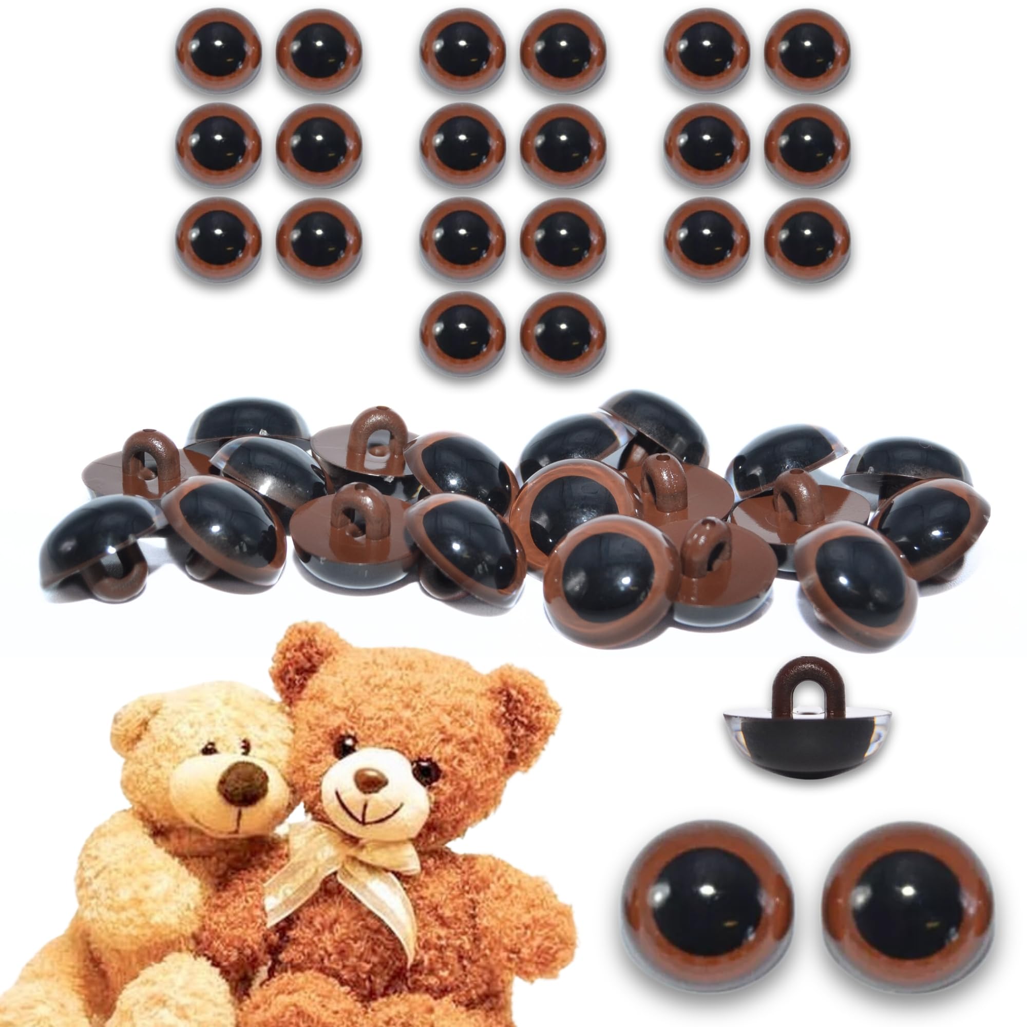 celloexpress 18mm Brown Half Round Button Sew On Eyes - 10 Pairs