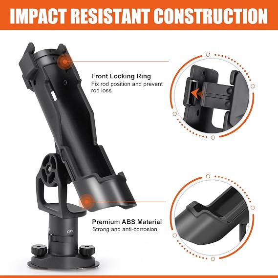 Boosteady Kayak Fishing Rod Holder, Fishing Boat Rod Holder for Track Mount / Deck Mount, Fishing Rod Holders for Boat, 360 Degree Adjustable Fishing Pole Holders 1 Pack
