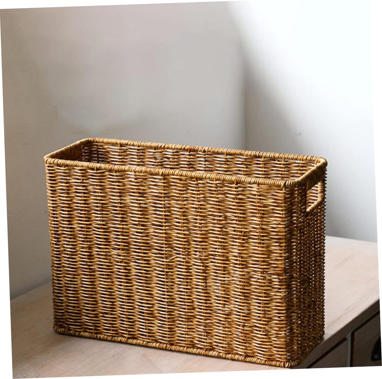 PAREKS Magazine Newspaper Basket Weaving Books Closet Bookshelf Cabinet Trash Can Rattan Toiletries Basket Toy Storage Basket Water Hyacinth Baskets Woven Basket Decor Home Supplies Stand/420