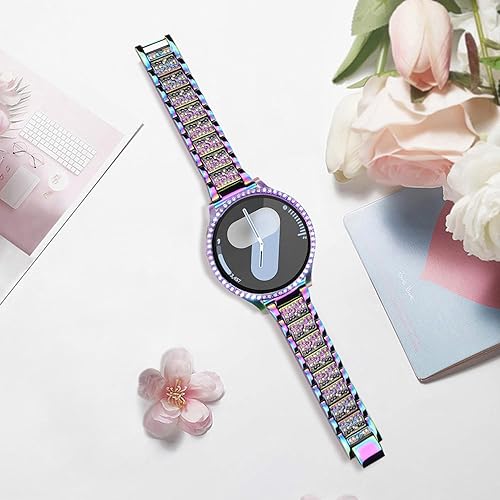 Vista 131 de Correas compatibles con Samsung Galaxy Watch FE / 5/4 de 1.575 pulgadas, correa de metal con diamantes de imitación brillantes de 0.787 pulgadas