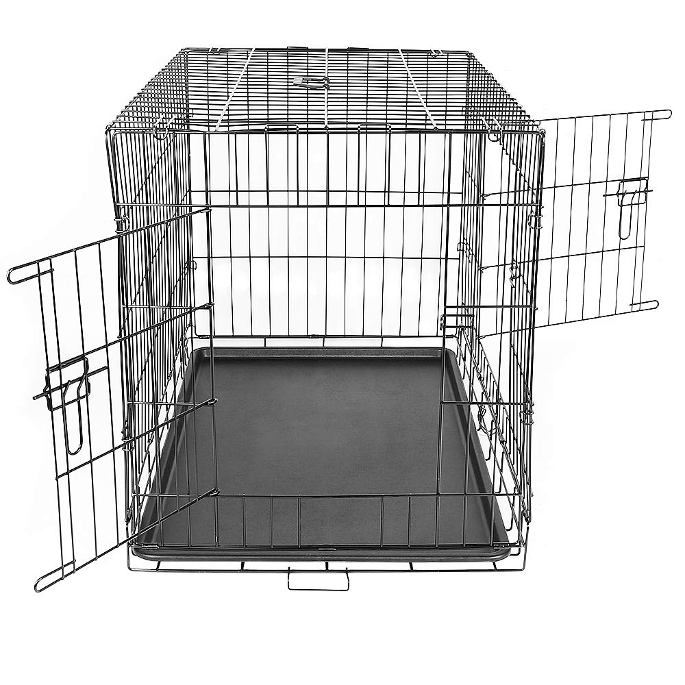 Jaula para perro, jaula de transporte para perros con 2 puertas, jaula de perro interior con asas y bandeja negra, doble puerta extraíble, fácil limpieza (106 x 76 x 71 cm)