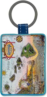 Pacifica Island Art Leatherette Keychain Keyring Key Tag - Map of Old Hawaii by Steve Strickland
