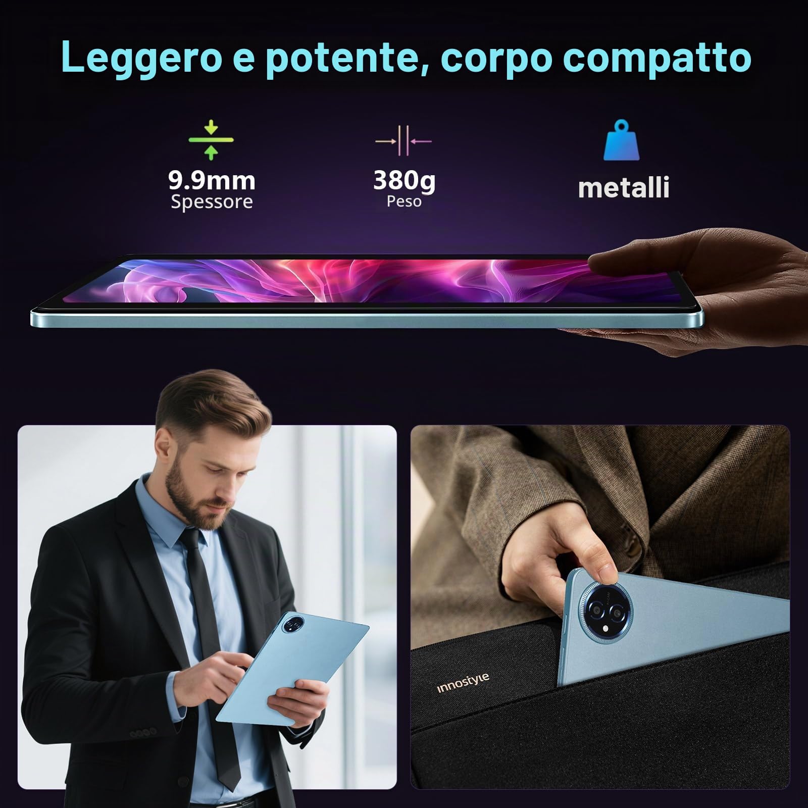 Tablet 10 pollici Android 15 20GB RAM +128GB ROM, Batteria ​​8580 mAh, ​​Octa-Core​​, 5G WIFI Tablet pc, 5+13MP ​​Fotocamera​, ​​Bluetooth​5.2 (​Blu)