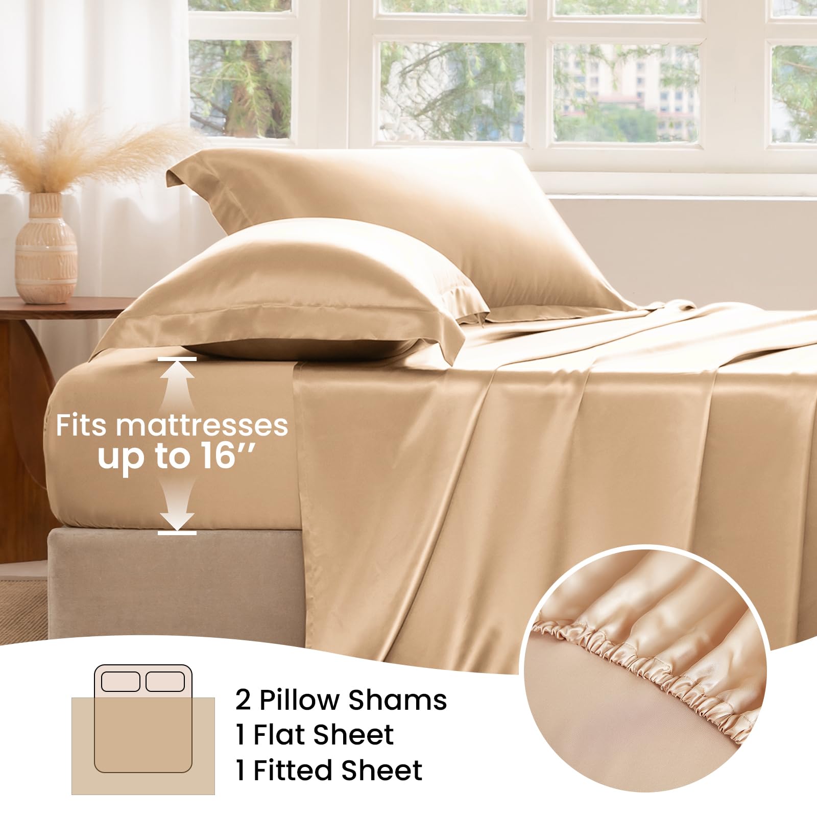 Amazon.com: THXSILK Silk Sheet Set 4 Pcs, Queen Size Sheet Set, 22