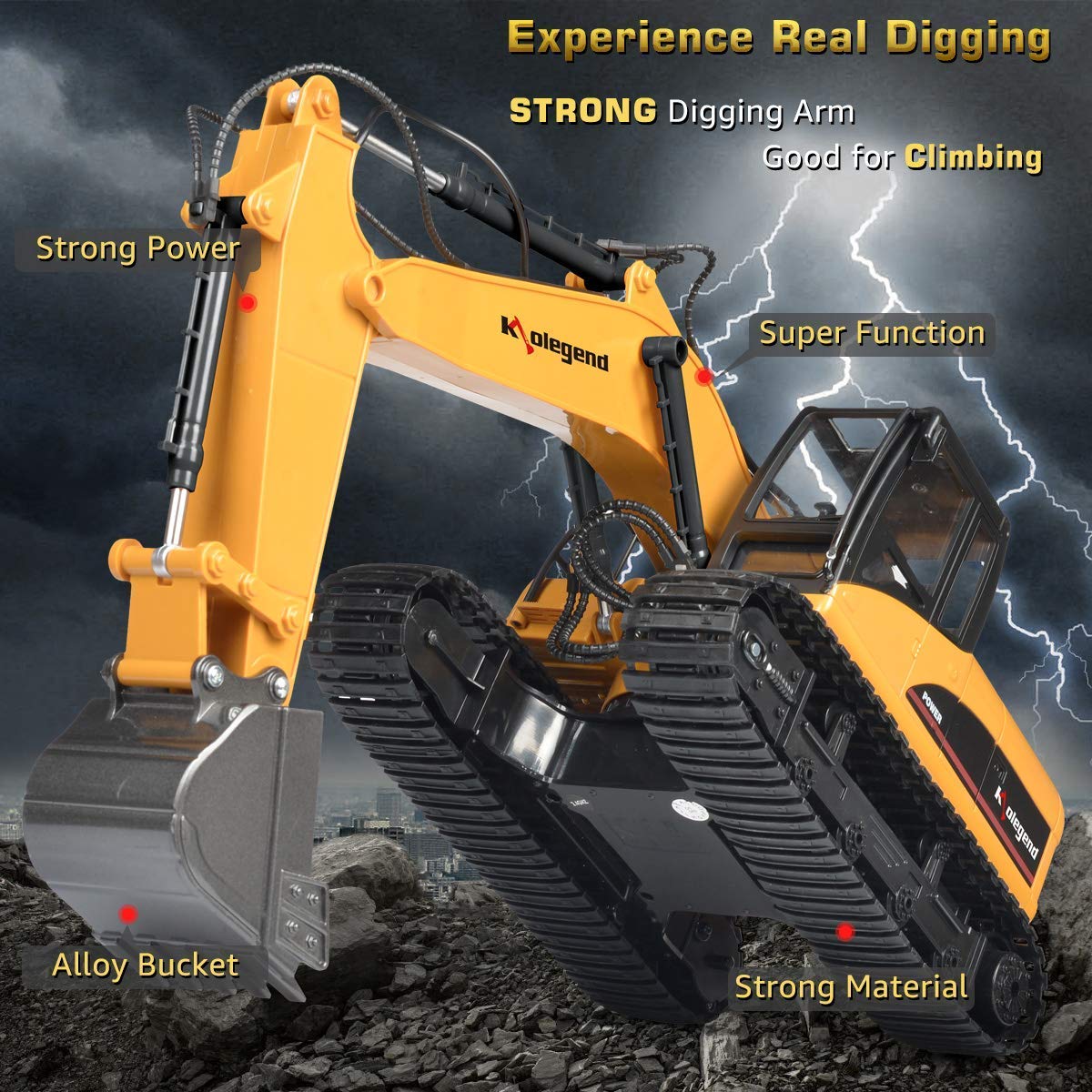 kolegend 3 in 1 Remote Control Excavator with Grab Drill Metal Shovel