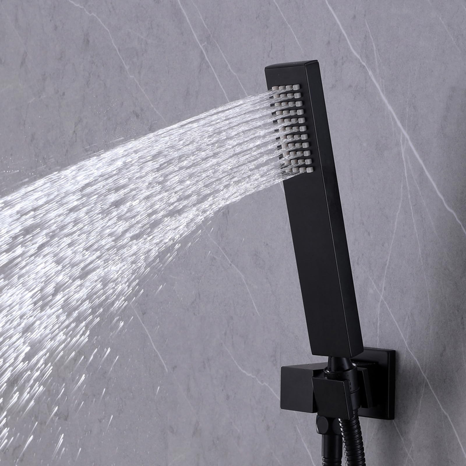 XJTNLB Columna de Ducha con Termostato Negro Digital Duchas de Baño Empotrados Alcachofa de Ducha con Luz Led y Manguera