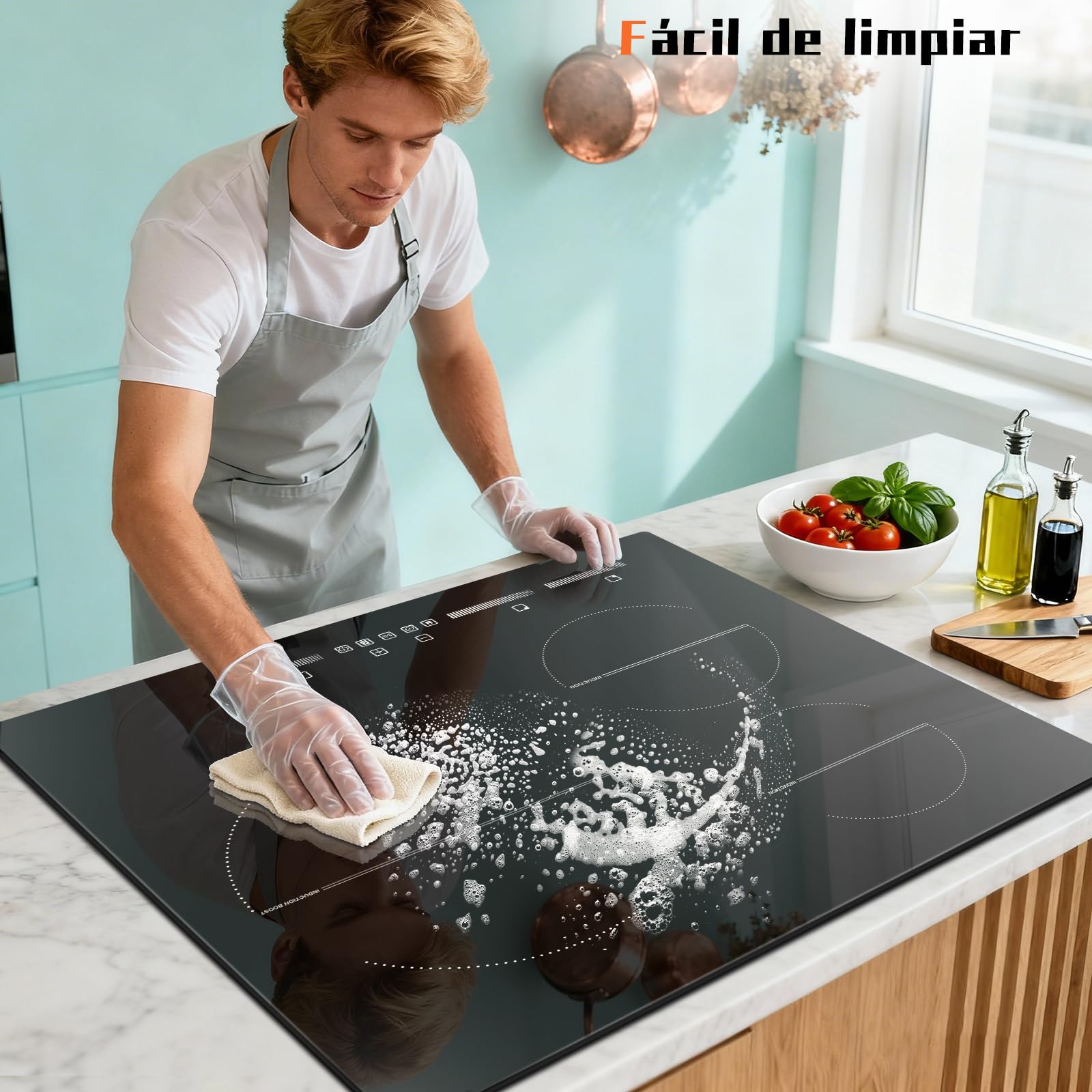 Placa inducción 3 Fuegos 6500w, 60cm, Vitroceramica Induccion Empotrable de Función Boost, con 9 Niveles de Potencia, Temporizador, Función de Pausa, Bloqueo de Seguridad, Encimera Induccion 220V~240V