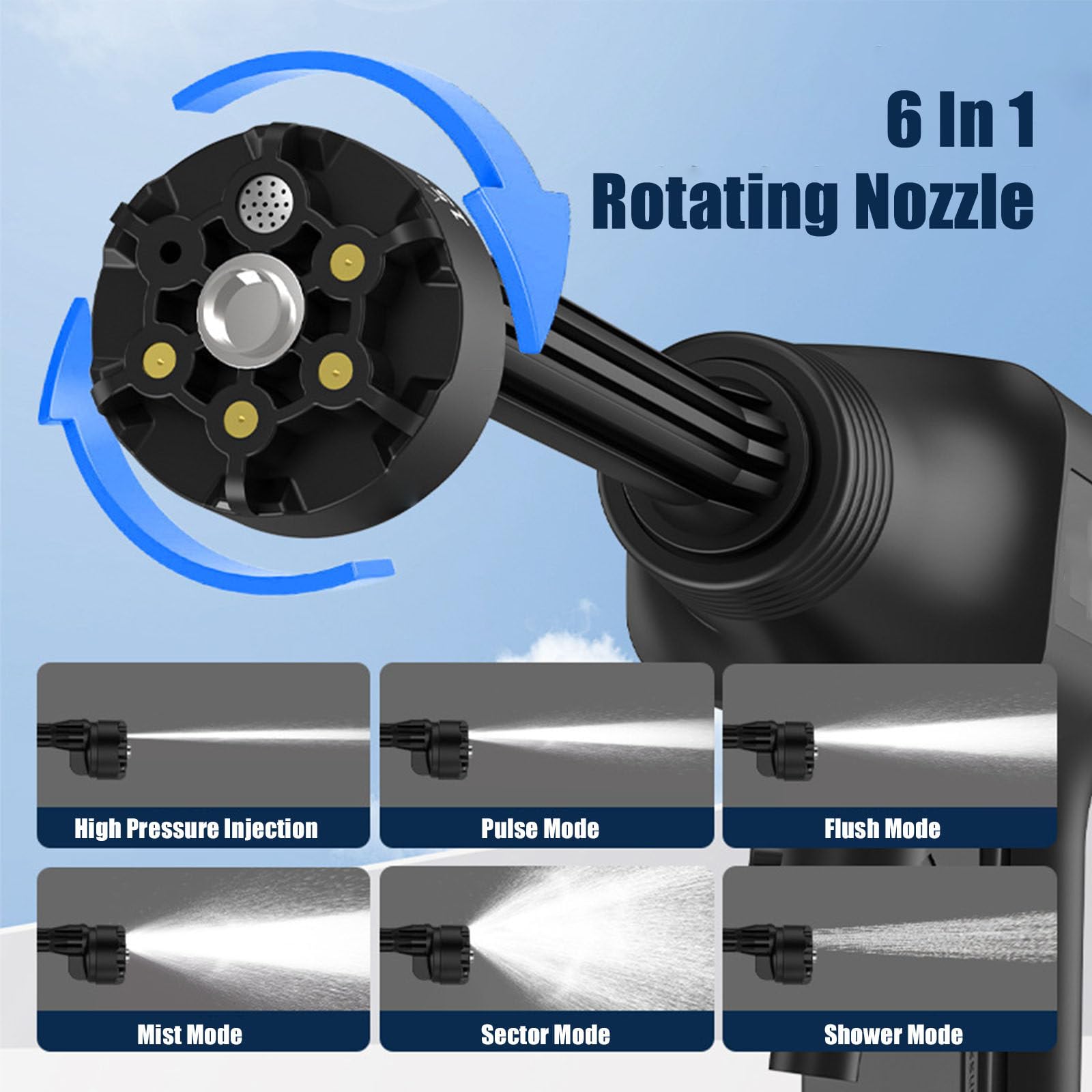 Billg Hidrolimpiadora de Alta Presion Inalámbrica, 2 Niveles Pistola de Agua a Presión Portati, Pantalla LED, Boquilla 6 en 1, Manguera de 5M, 145 PSI Lavadora a Presión Sin Cable con Baterías
