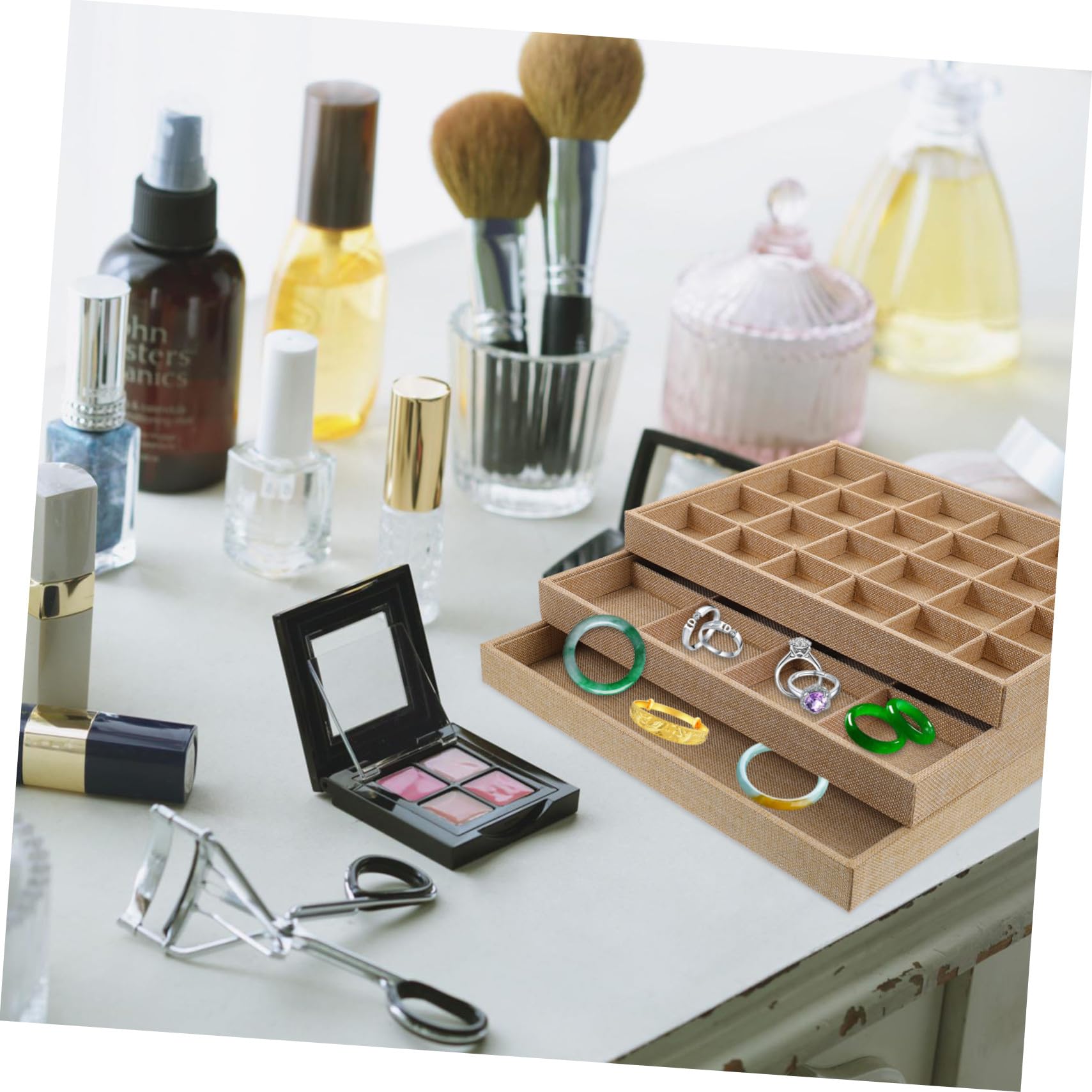 Alipis Organizador De Joyas Bandeja 3 Piezas Lino, Caja Organizadora Para Collares, Anillos y Pendientes, Portátil y Funcional Para Mujeres, Adecuado Para Almacenamiento y Exhibición Hogar