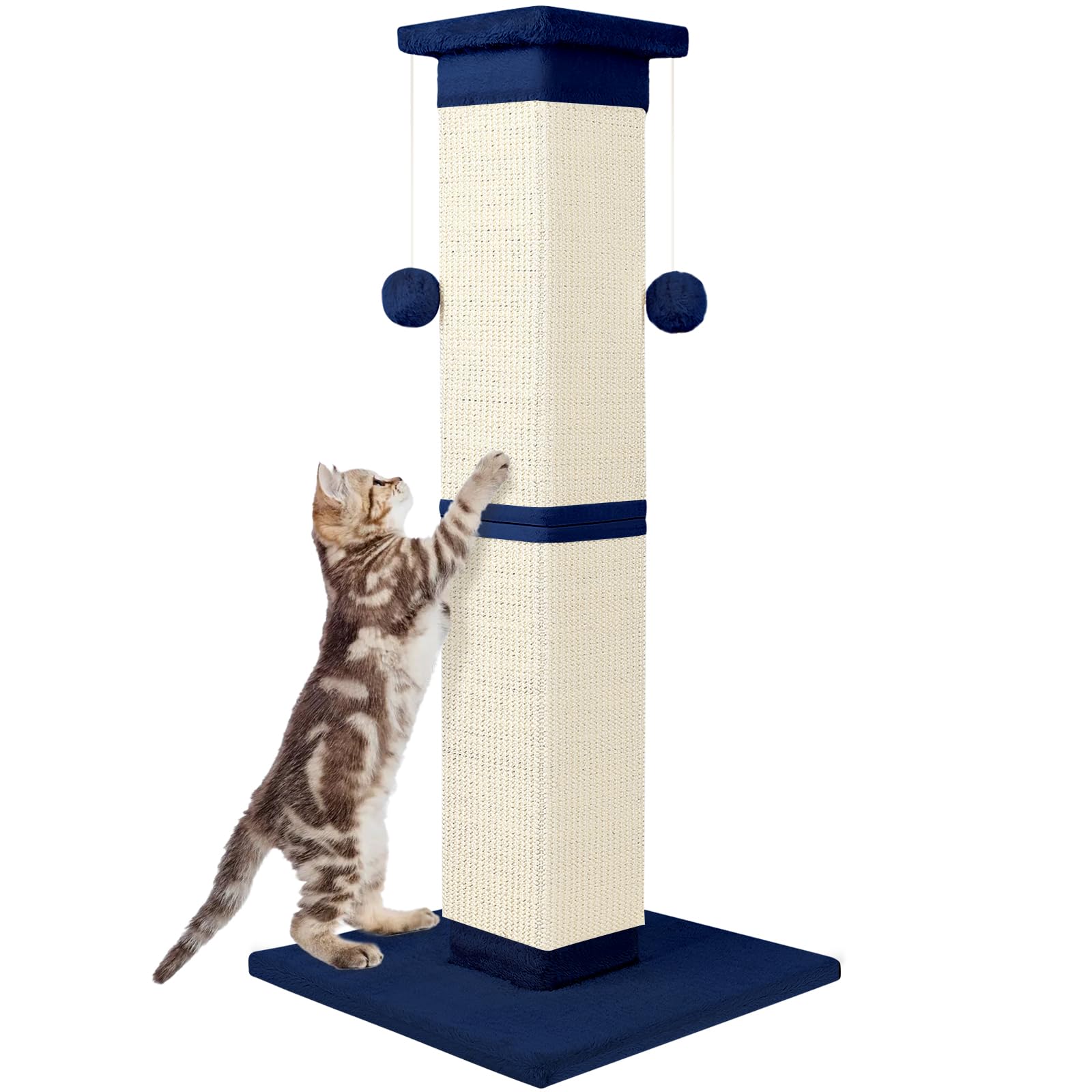 Cat Scratching Post 33 Inch Nature Sisal Scratch Post for Indoor Cats, Large Cat Scratcher Protect Your Furniture, for All Breeds Blue