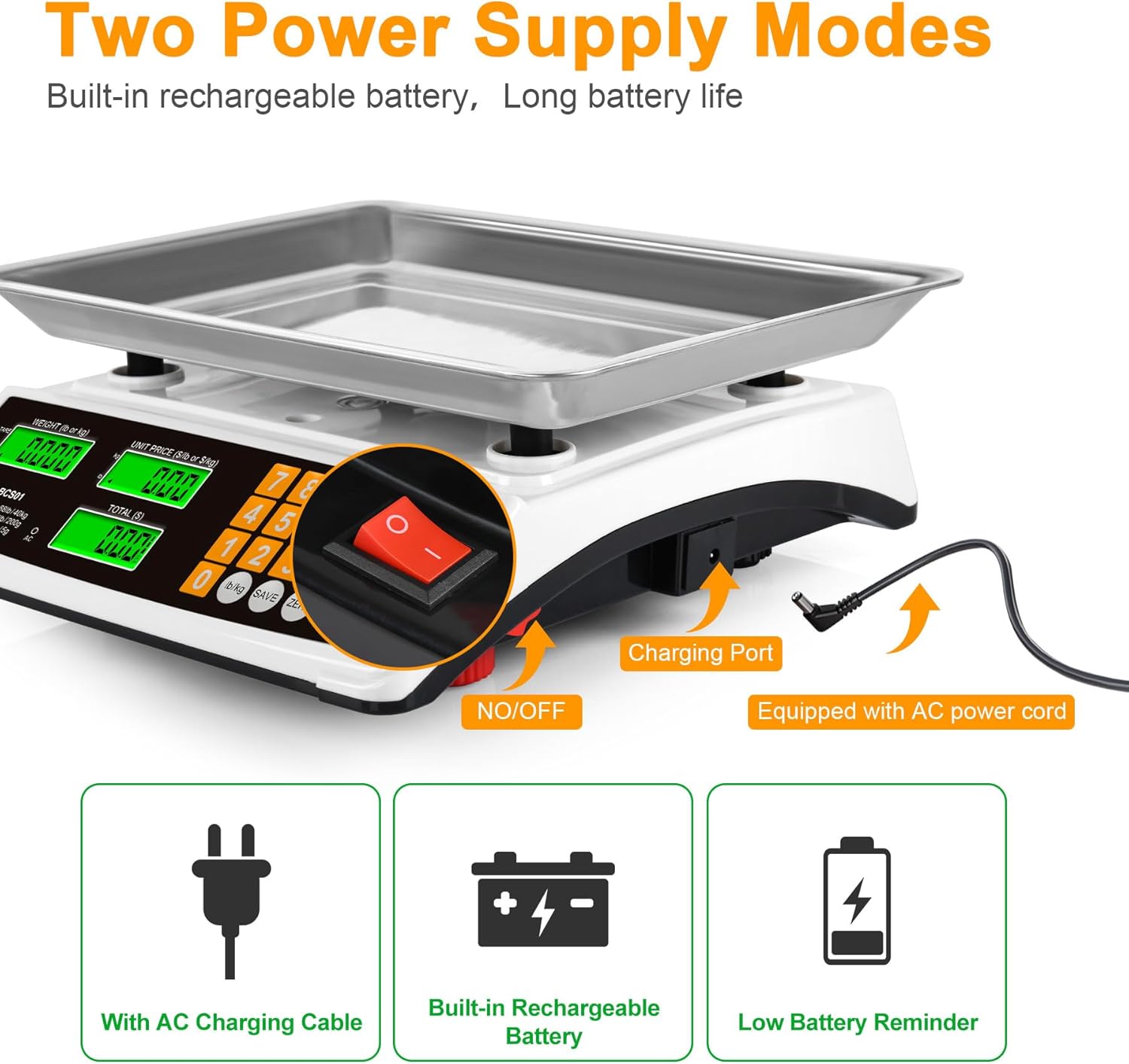 Price Computing Scale 88lb/40kg Commercial Food Scale for Produce Meat with Stainless Steel Large Platform, LCD Display, and Green Bright Backlight for Farmers Markets, Deli, (Not for Trade) - Image 6