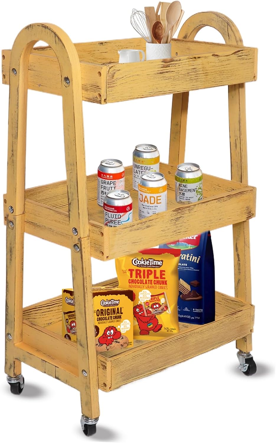 3-Tier Rolling Utility Cart with Lockable Wheels Storage Slim Storage Heavy Duty Cart Mobile Shelving Unit Craft Narrow Organizer for Bathroom Laundry Kitchen (Vintage Blue)