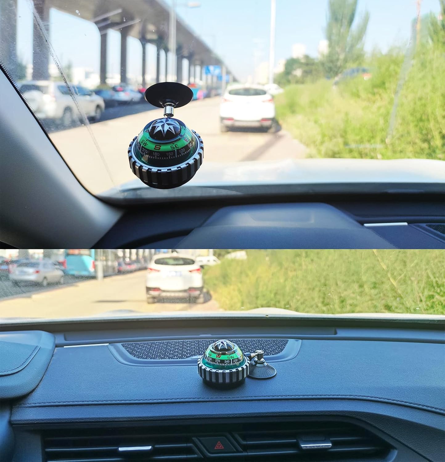RINGGLO Suction Cup Mini Compass Adjustable Dash Mount Car Compass Navigation Hiking Direction Compass Ball for Marine Boat Truck Auto Car Outdoor : Automotive