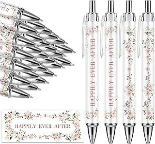 Whaline 24Pcs Bridal Shower Ballpoint Pens Retractable Wedding Floral Picture Pens Plastic Black Ink Pens for Guest Wedding Games Proposal Bachelor Favors Souvenirs Slumber Party Gifts