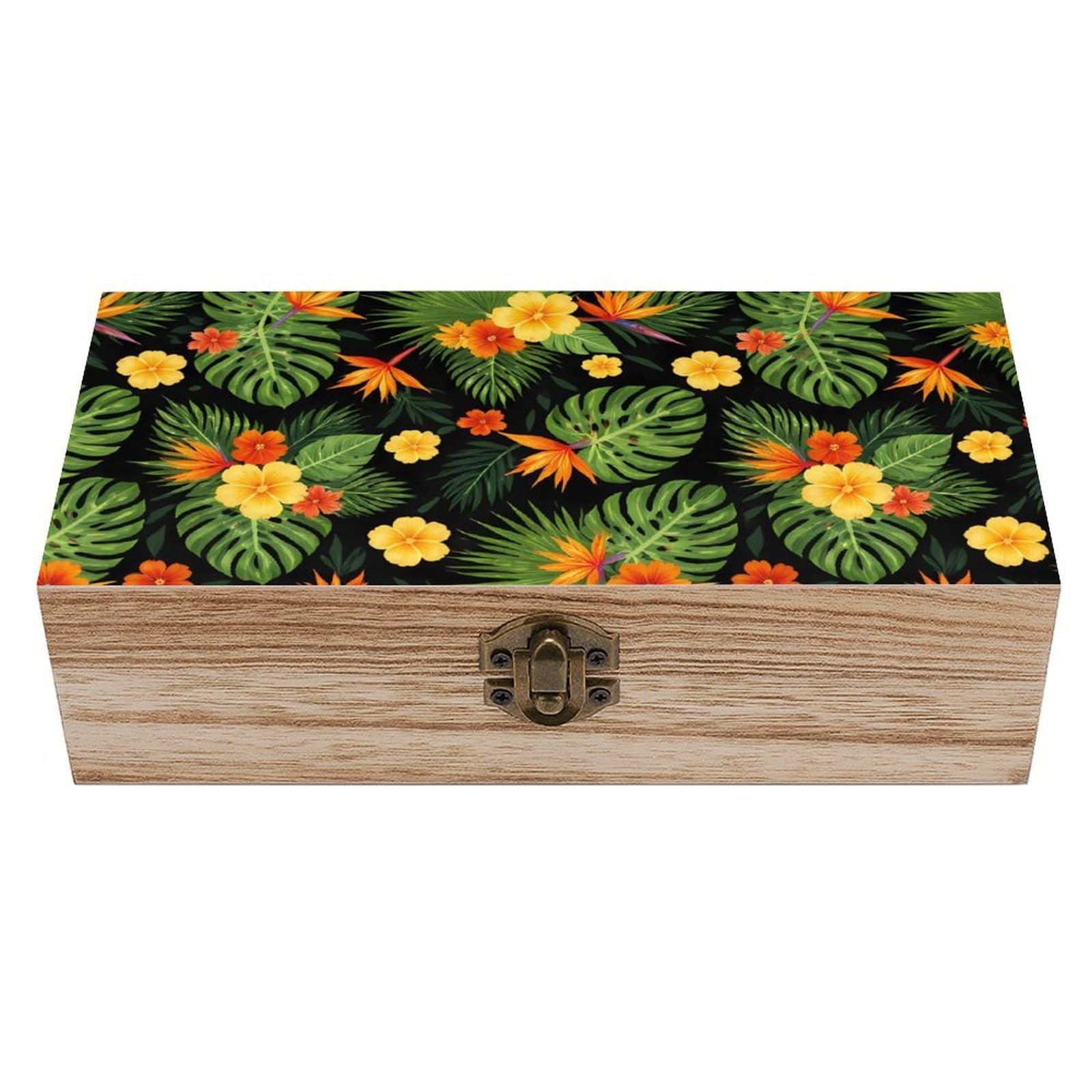 HLBSDM Tropical Hawaiian Hibiscus Flowers Wooden Storage Box