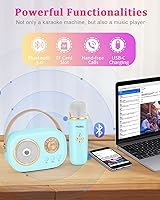 Vista 3 de Mini máquina de karaoke para niños y adultos, altavoz Bluetooth portátil con micrófonos inalámbricos y sonido estéreo mejorado, regalos para niñas