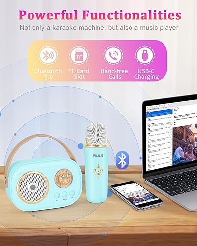 Miniatura 3 de Mini máquina de karaoke para niños y adultos, altavoz Bluetooth portátil con micrófonos inalámbricos y sonido estéreo mejorado, regalos para niñas