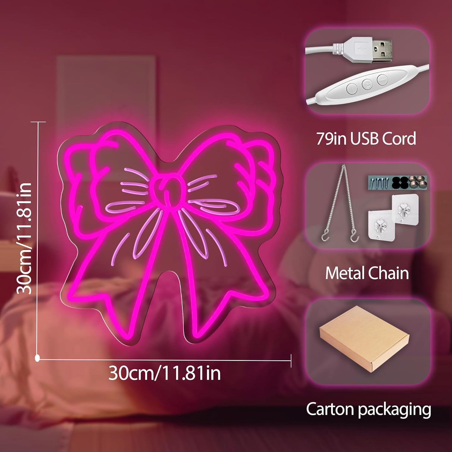 Bow Preppy Room Decor Pink Bow Neon Signs for Wall Decor Bow Lamp Party Decoration Gifts for Women - Image 4