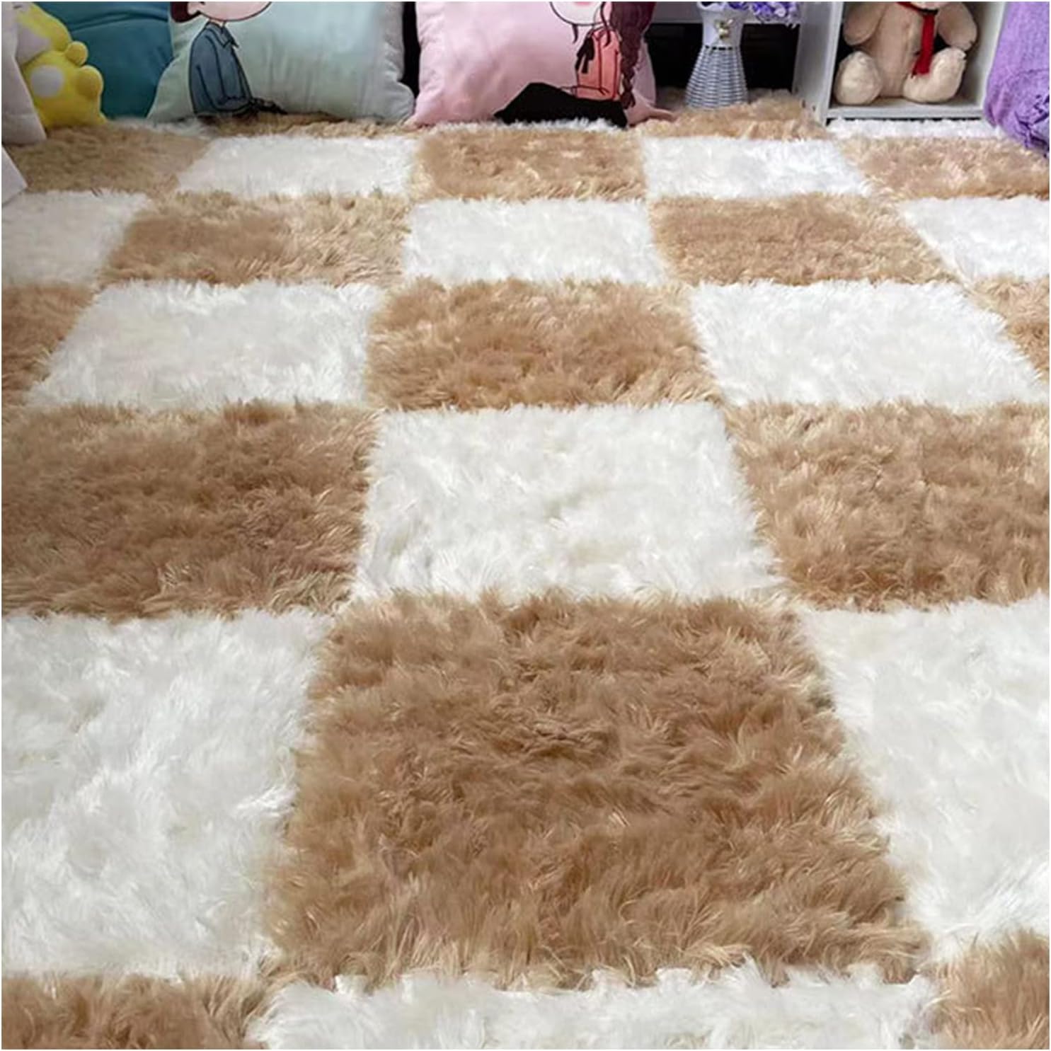 100 Pcs Interlocking Carpet Shaggy Plush Puzzle Mat, Soft