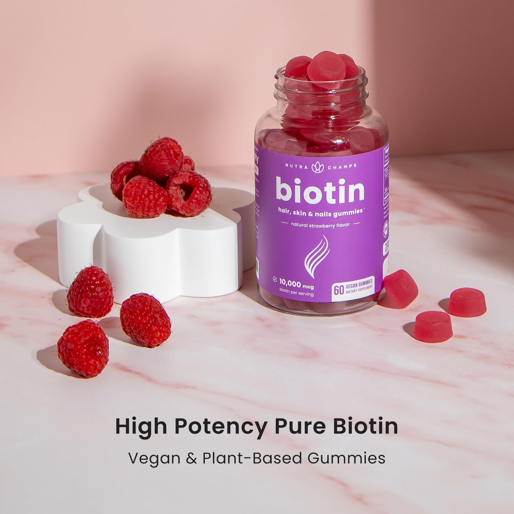 NutraChamps (2 Pack) Biotin Gummies 10,000mcg [High Potency] for Healthy Hair, Skin & Nails for Adults & Kids - 5000mcg in Each Gummy Vitamin - Vegan, Non-GMO, Pectin-Based Hair Health Supplement — Amazon image 5