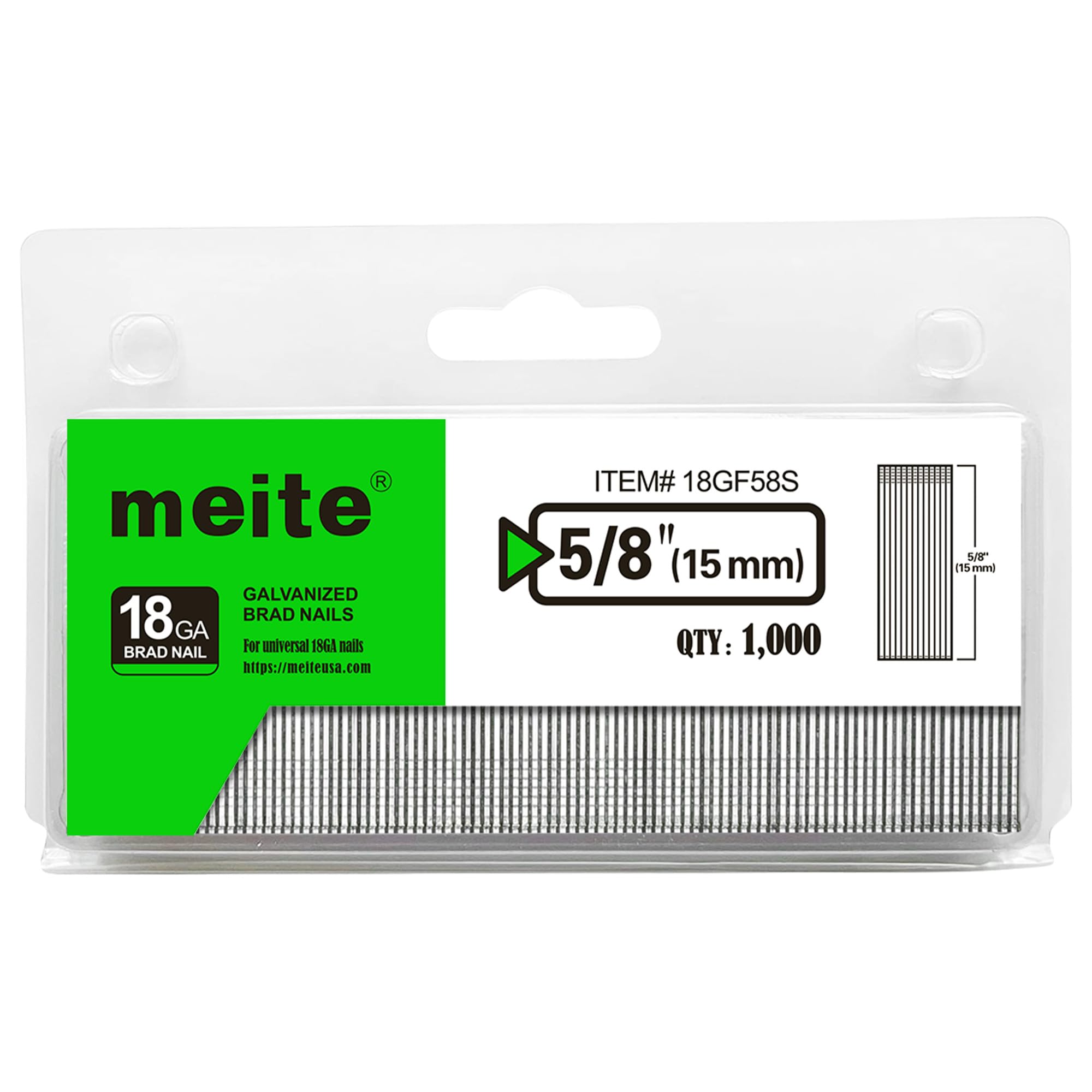 meite 18 Gauge Brad Nails, 5/8 Inch 18GA Brad Nails (1,000PCS x 60 Boxes)